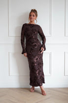 Oh Hello Clothing Women > Clothing > Dresses Amelita Long Sleeve Textured Maxi Dress | Brown