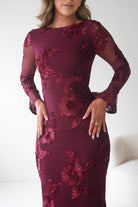 Oh Hello Clothing Dresses Amelita Long Sleeve Textured Maxi Dress | Wine