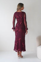 Oh Hello Clothing Dresses Amelita Long Sleeve Textured Maxi Dress | Wine