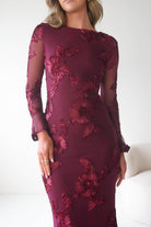 Oh Hello Clothing Dresses Amelita Long Sleeve Textured Maxi Dress | Wine