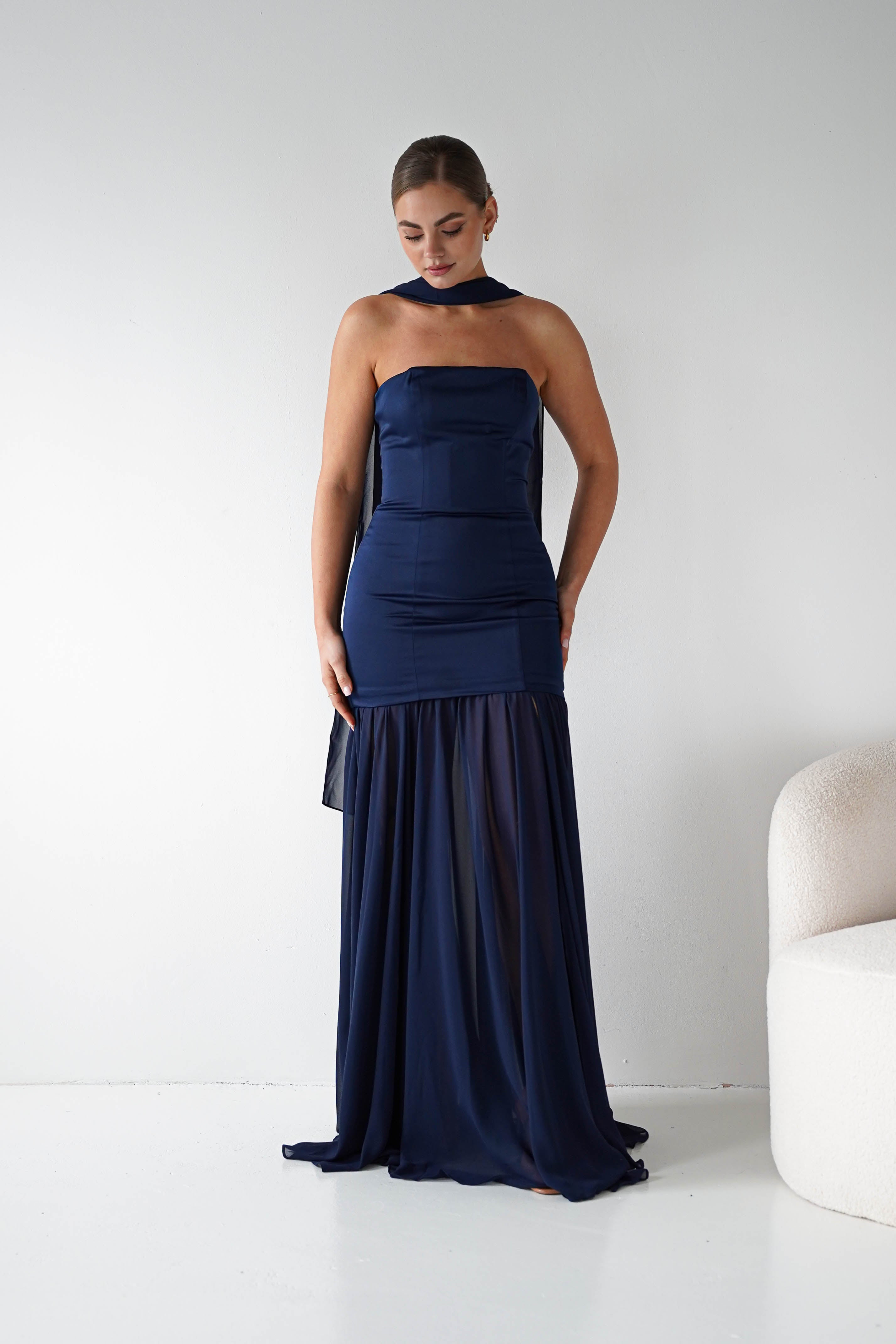 Oh Hello Clothing Women > Clothing > Dresses Amora Strapless Structured Maxi Dress | Navy