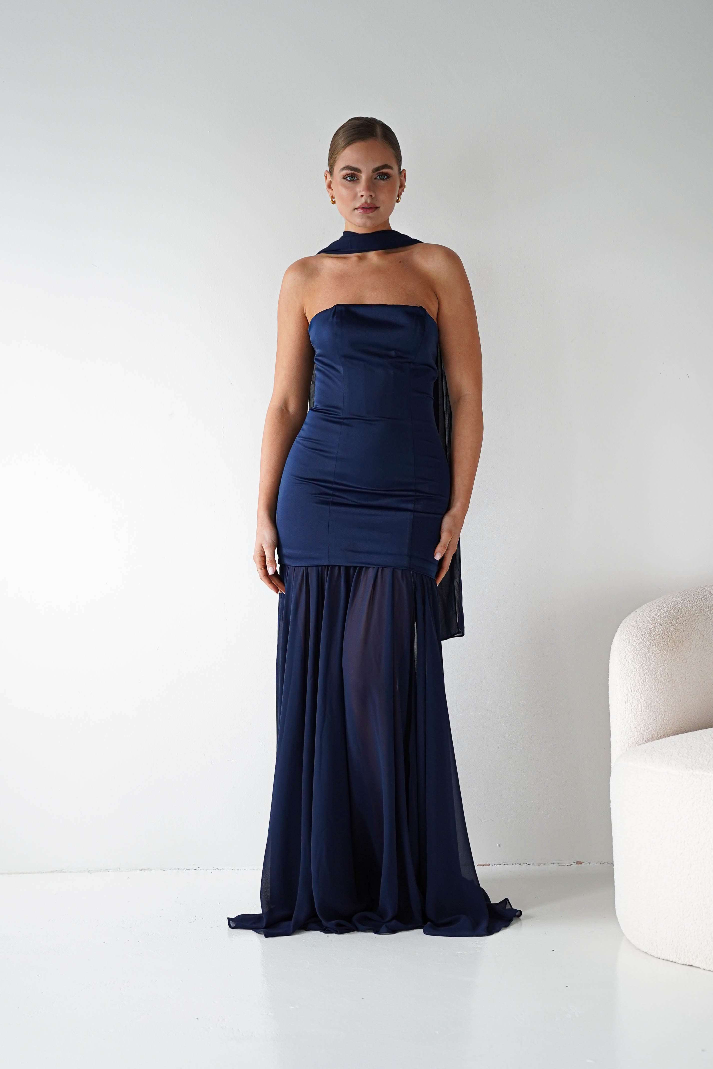 Oh Hello Clothing Women > Clothing > Dresses Amora Strapless Structured Maxi Dress | Navy