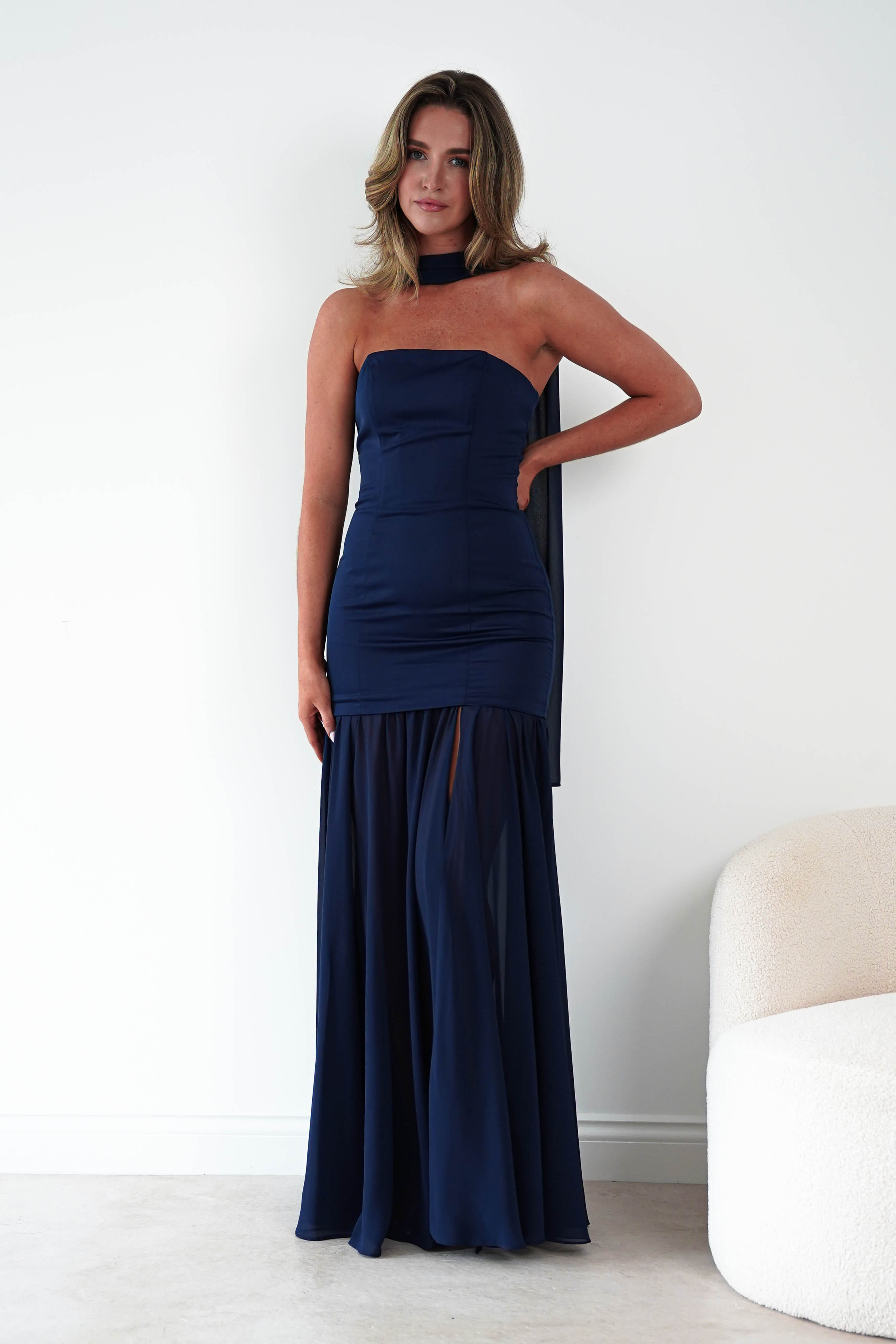 Oh Hello Clothing Women > Clothing > Dresses Amora Strapless Structured Maxi Dress | Navy