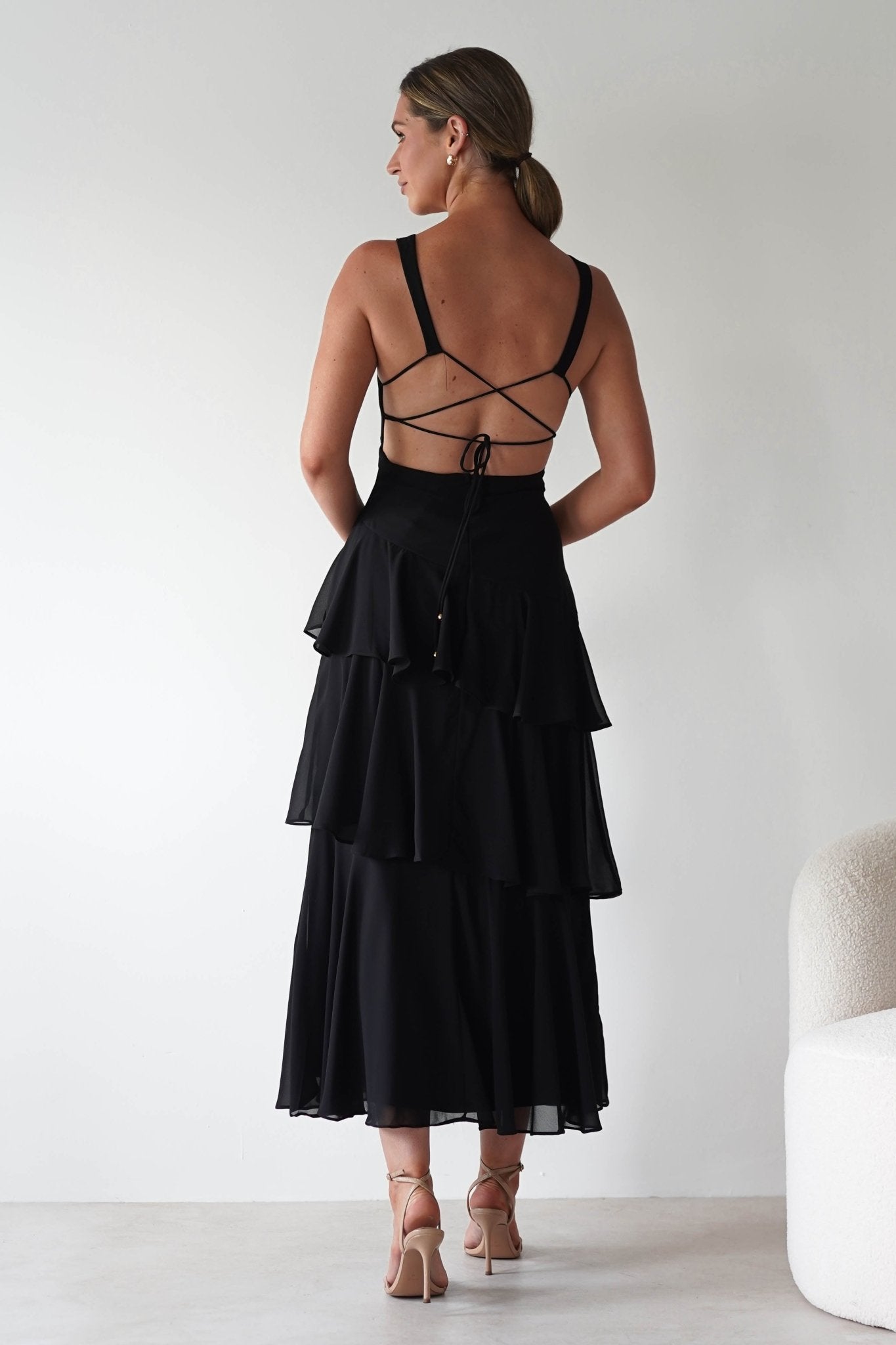Andalusia Ruffle Maxi Dress Black | Wedding Guest Dress | Maxi | Oh Hello Clothing
