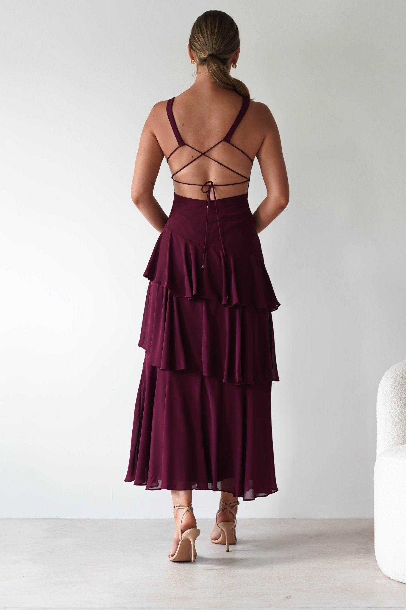 Andalusia Ruffle Maxi Dress Wine | Wedding Guest Dress | Maxi | Oh Hello Clothing