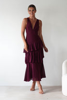 Andalusia Ruffle Maxi Dress Wine | Wedding Guest Dress | Maxi | Oh Hello Clothing