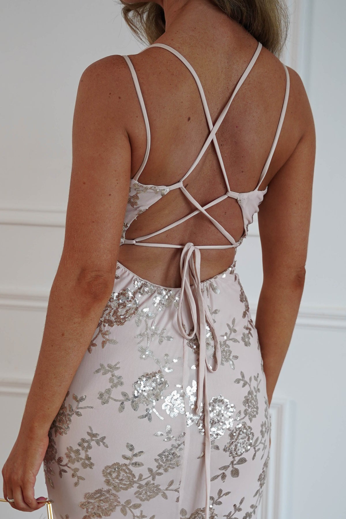 Oh Hello Clothing Dresses > Prom Dresses Andria Floral Sequin Maxi Gown | Champagne