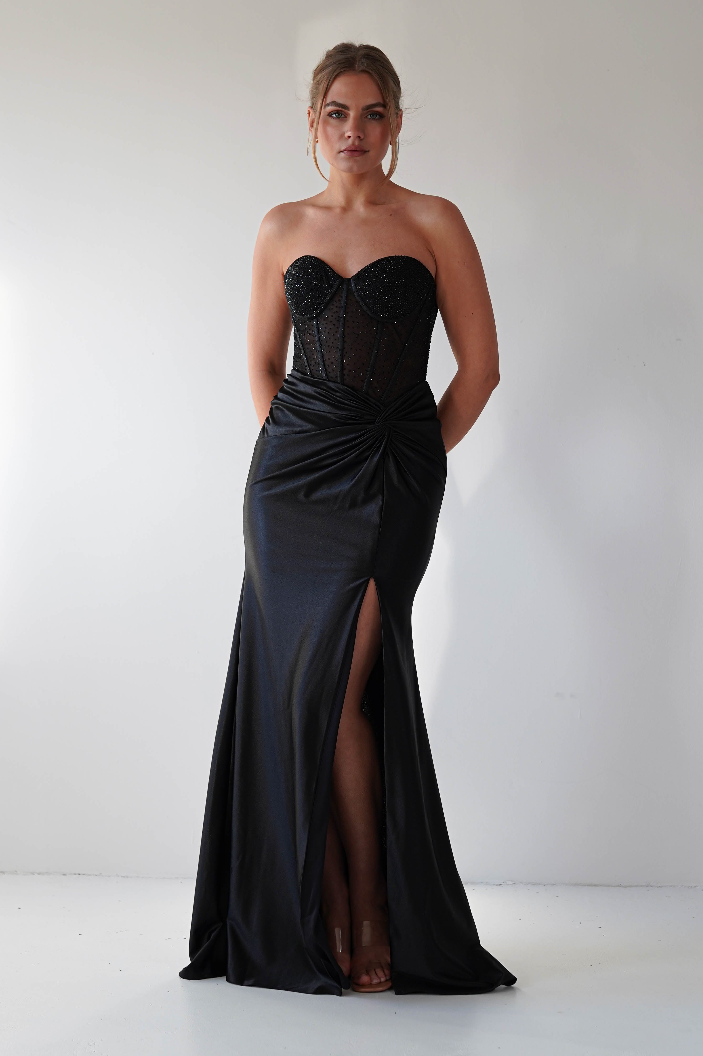 Andrina Rhinestone Strapless Gown | Black | Debs & Prom | Formal Gown | Oh Hello Clothing