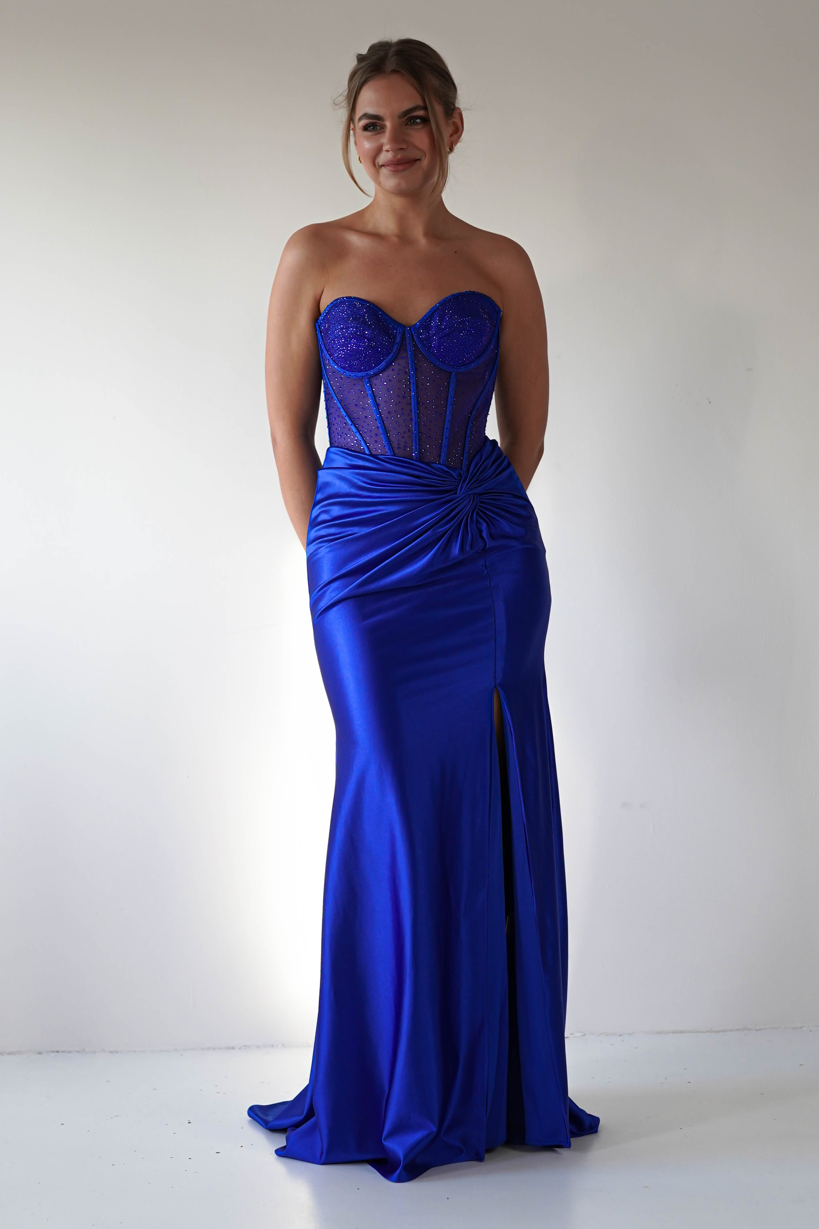 Andrina Rhinestone Strapless Gown | Royal Blue | Debs & Prom | Formal Gown | Oh Hello Clothing