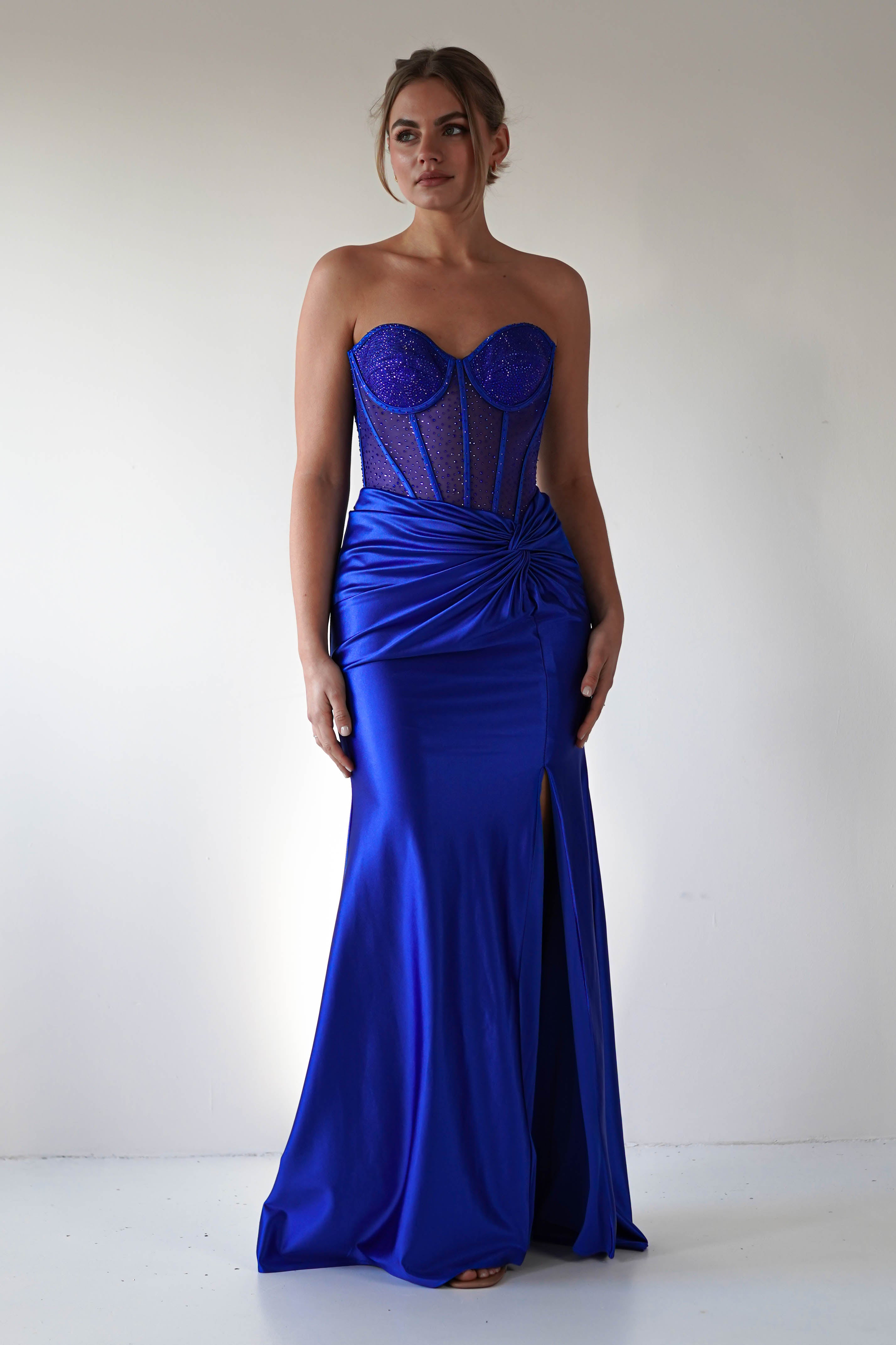 Andrina Rhinestone Strapless Gown | Royal Blue | Debs & Prom | Formal Gown | Oh Hello Clothing