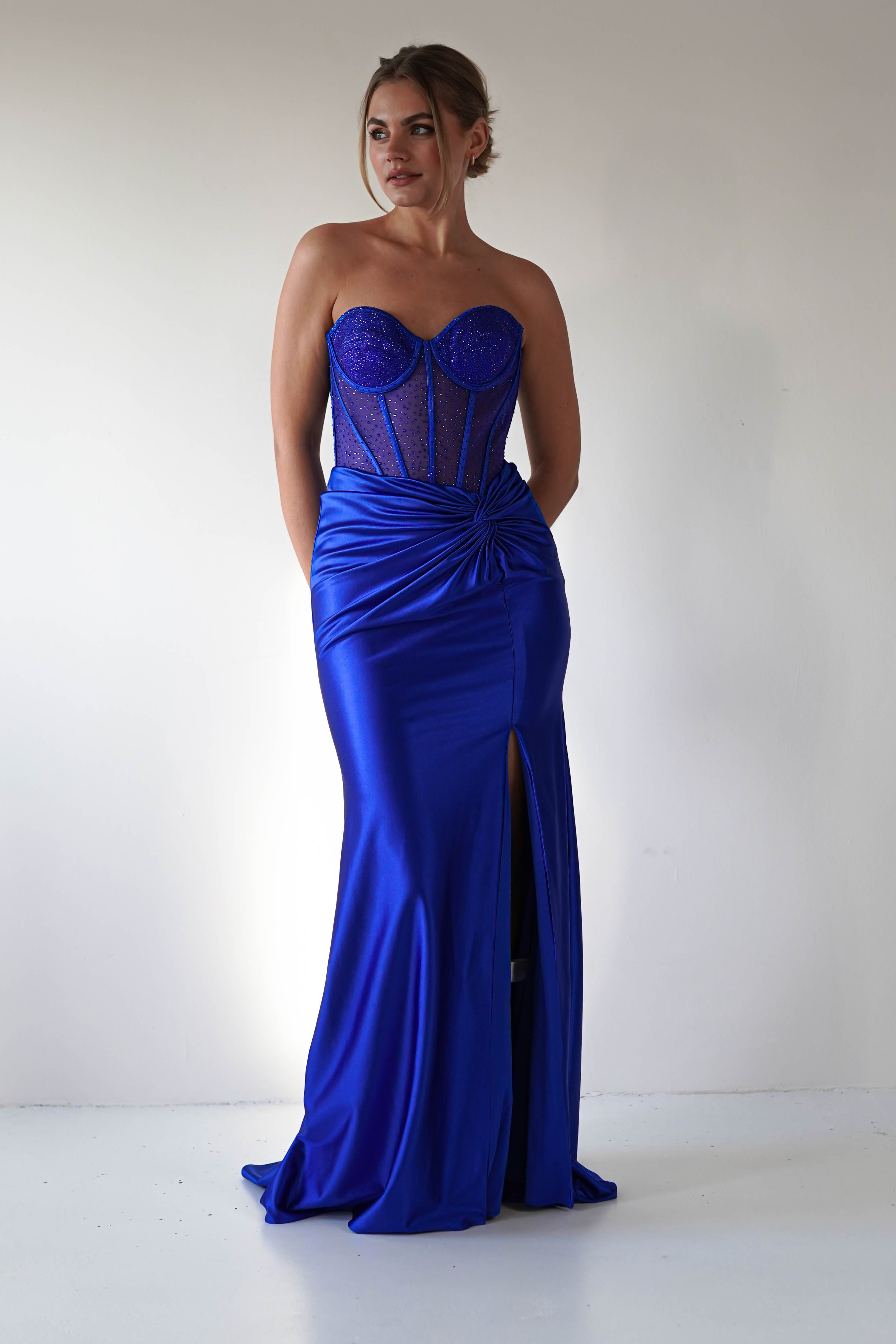 Andrina Rhinestone Strapless Gown | Royal Blue | Debs & Prom | Formal Gown | Oh Hello Clothing
