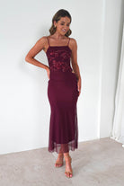 Angela Sequin Mesh Maxi Dress | Wine | Wedding Guest Dress | Oh Hello | Oh Hello Clothing