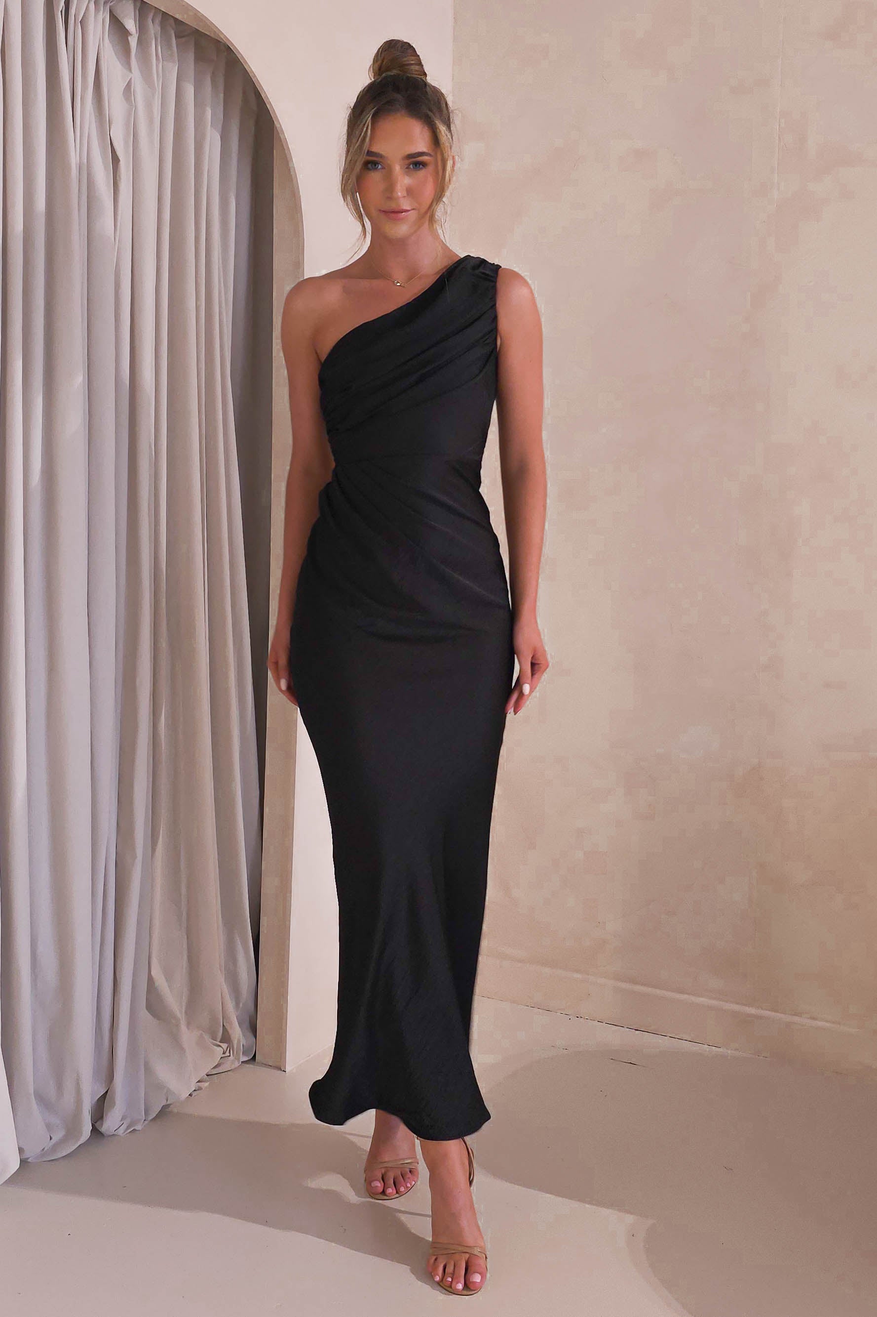 Ansel One Shoulder Maxi Dress Black | Wedding Guest Dress | One Shoulder | Maxi | Oh Hello Clothing