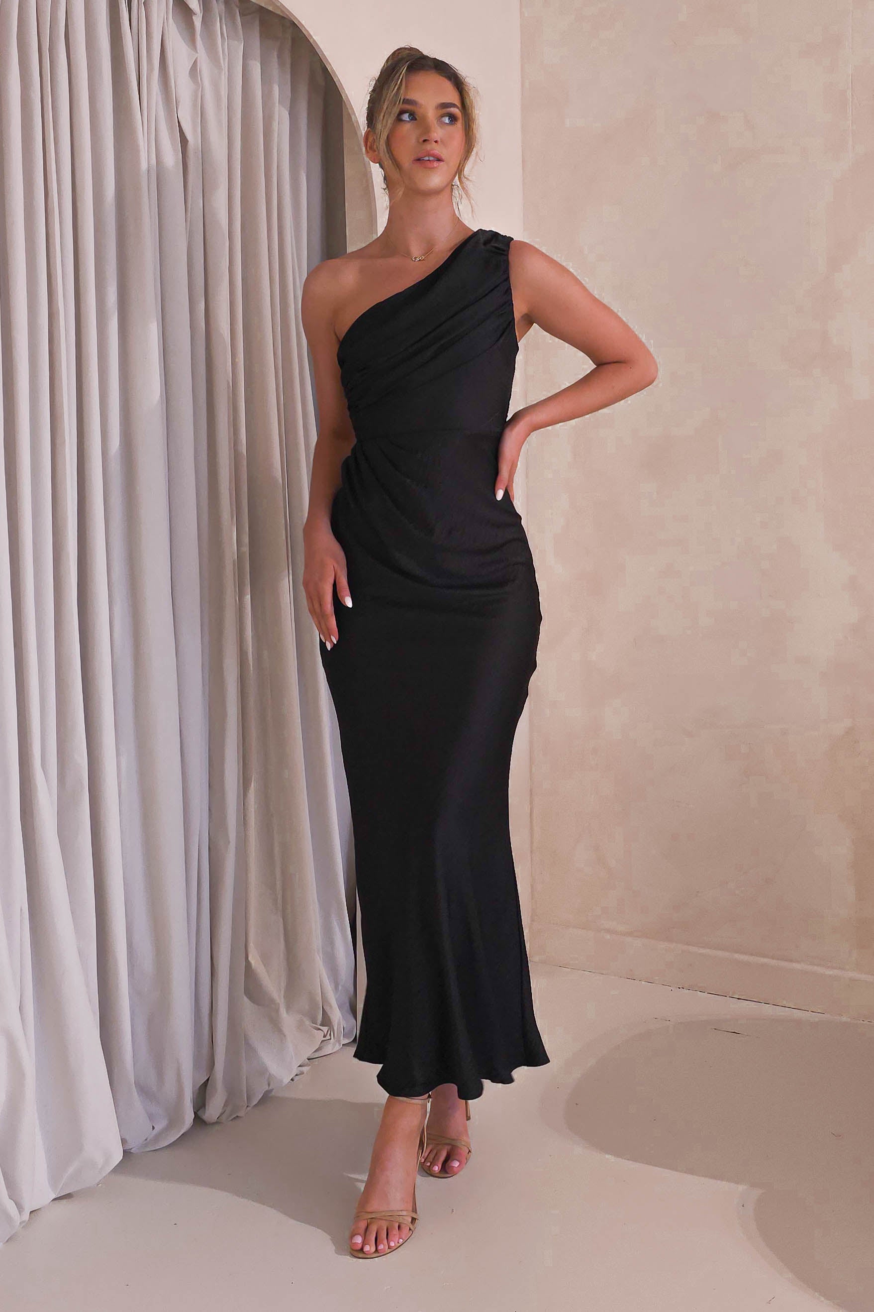 Ansel One Shoulder Maxi Dress Black | Wedding Guest Dress | One Shoulder | Maxi | Oh Hello Clothing