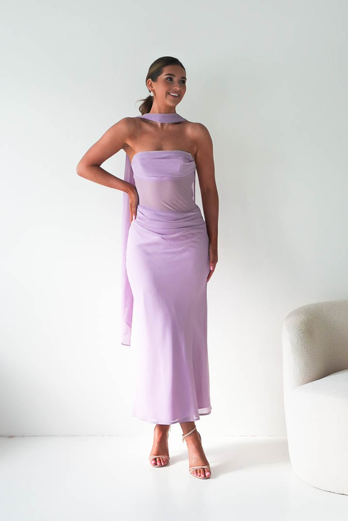 Oh Hello Clothing Women > Clothing > Dresses Antionia Strapless Mesh Maxi Dress | Lilac