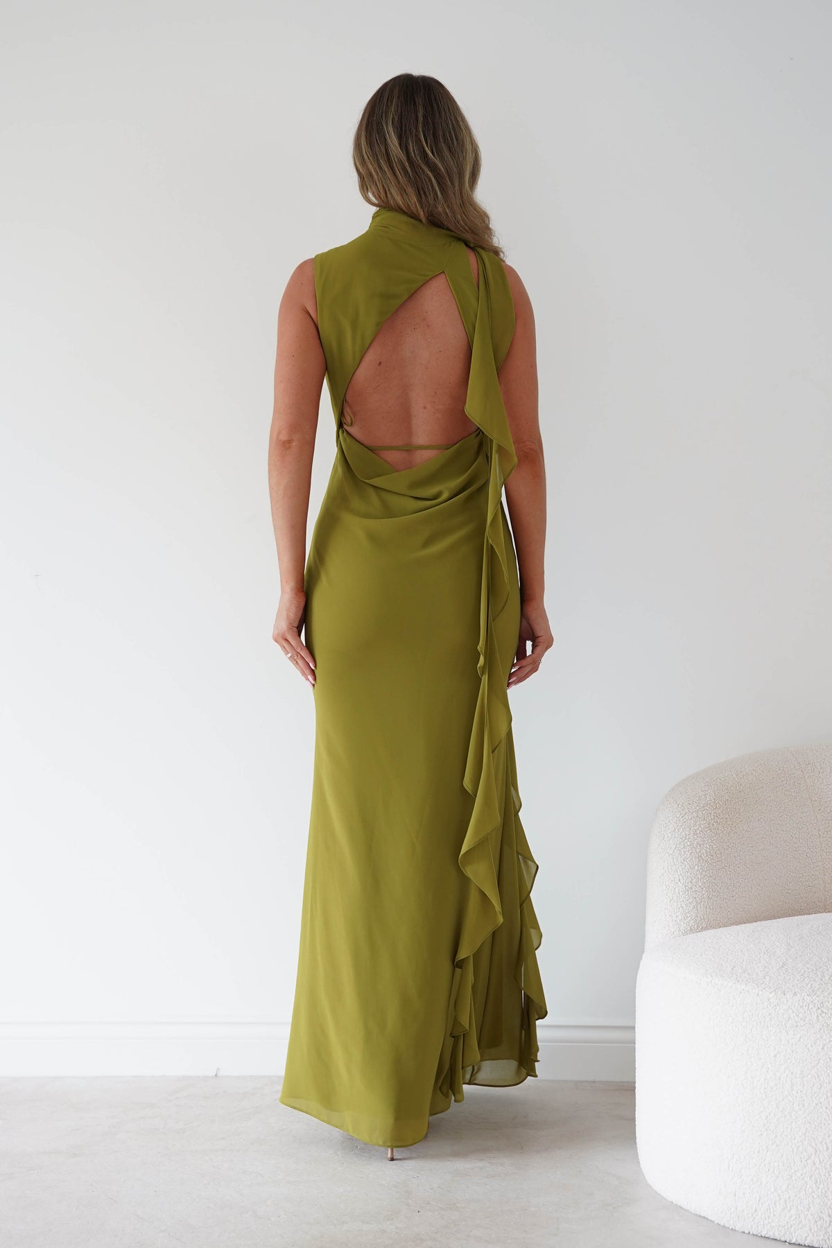 Oh Hello Clothing Women > Clothing > Dresses Aoife Draped Rosette Maxi Dress | Chartreuse Green