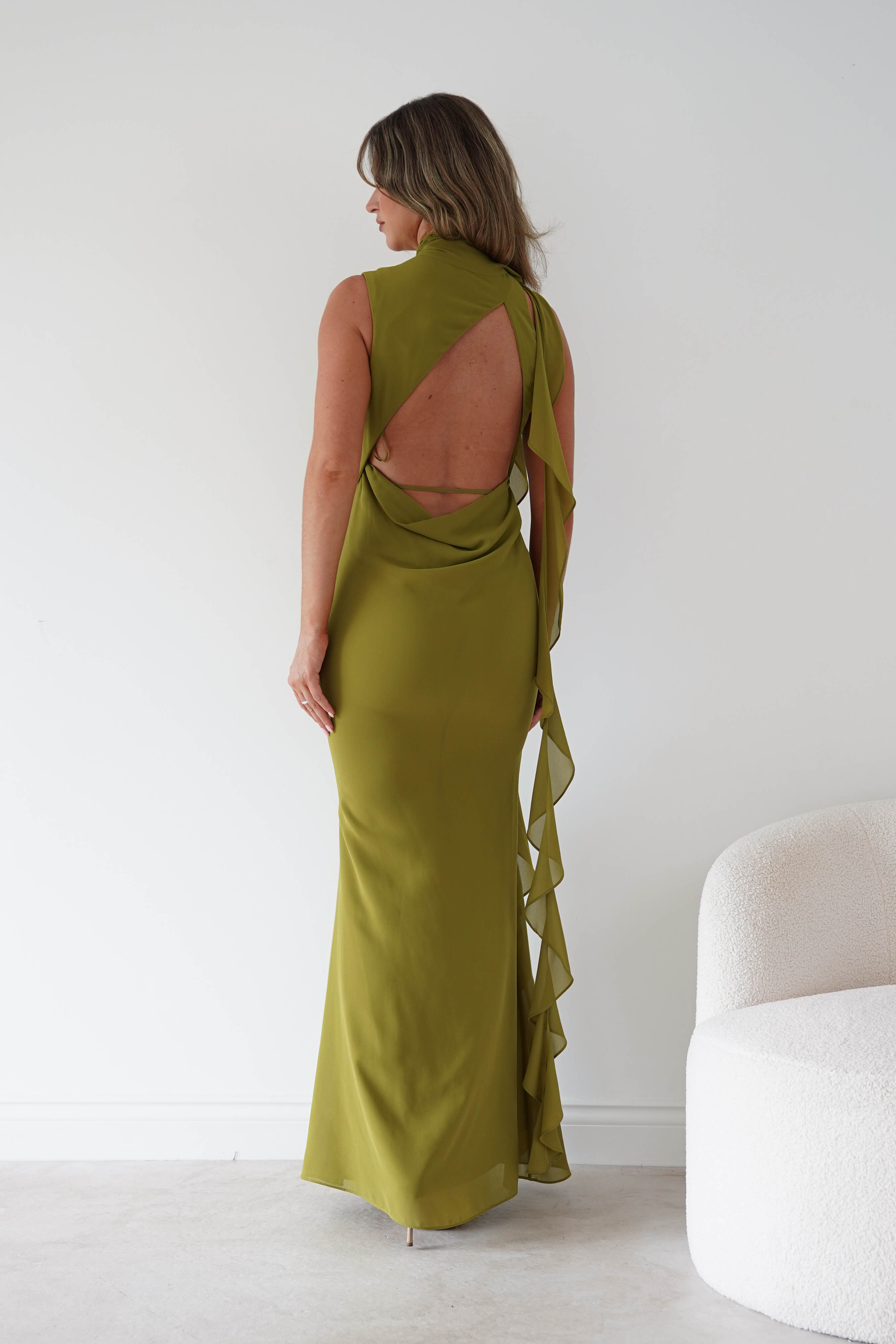 Oh Hello Clothing Women > Clothing > Dresses Aoife Draped Rosette Maxi Dress | Chartreuse Green