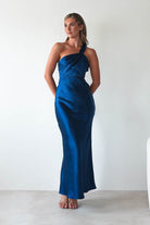 Ashlee Soft Satin One Shoulder Maxi Dress Navy | Wedding Guest Dress | One Shoulder | Maxi | Oh Hello Clothing