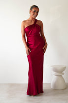 Ashlee Soft Satin One Shoulder Maxi Dress Red | Wedding Guest Dress | One Shoulder | Maxi | Oh Hello Clothing