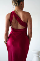 Ashlee Soft Satin One Shoulder Maxi Dress Red | Wedding Guest Dress | One Shoulder | Maxi | Oh Hello Clothing