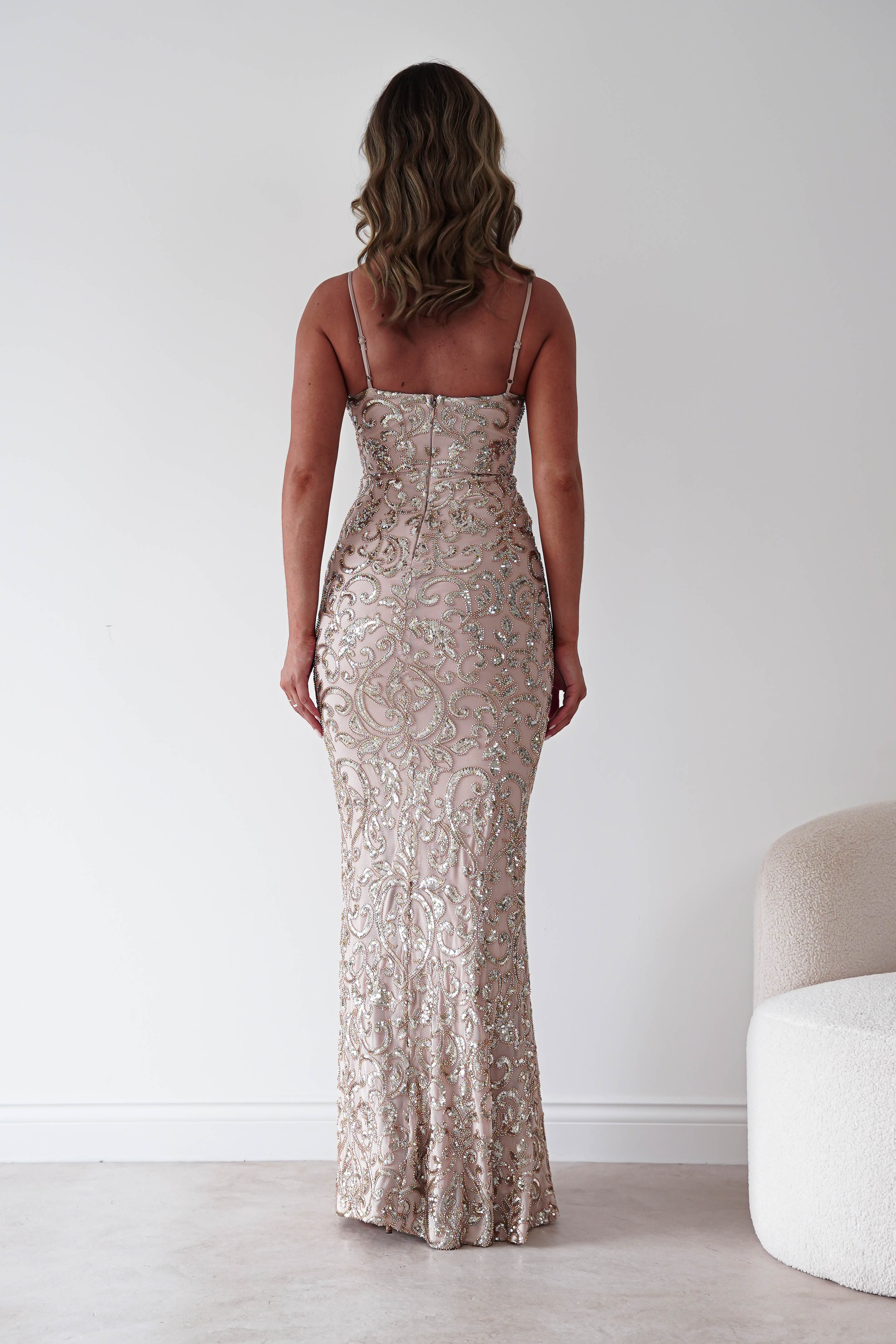Oh Hello Clothing Dresses > Prom Dresses Aster Iridescent Beaded Embellished Gown | Gold