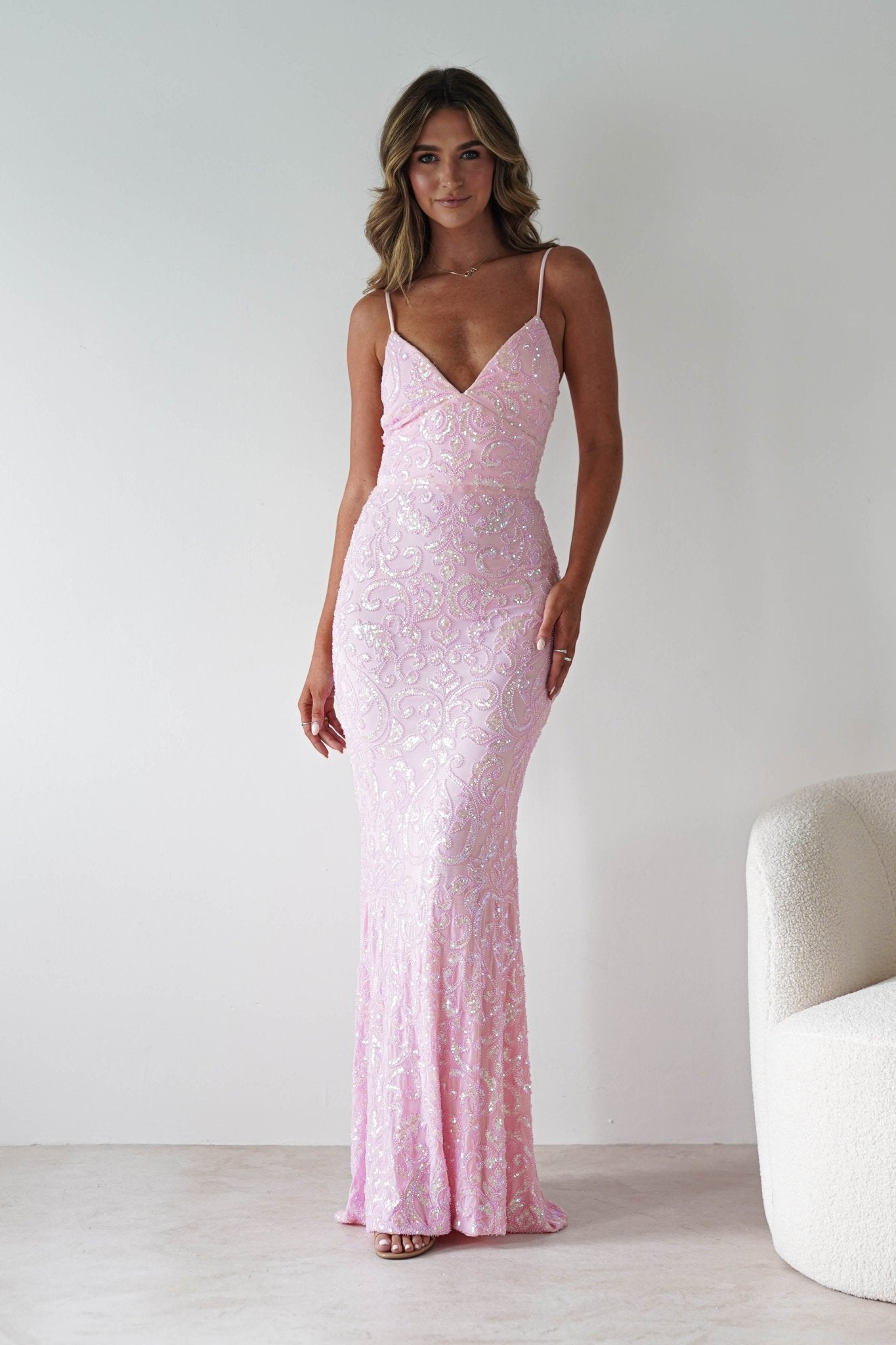 Aster Iridescent Beaded Embellished Gown | Pink | Debs & Prom | Formal Gown | Oh Hello Clothing