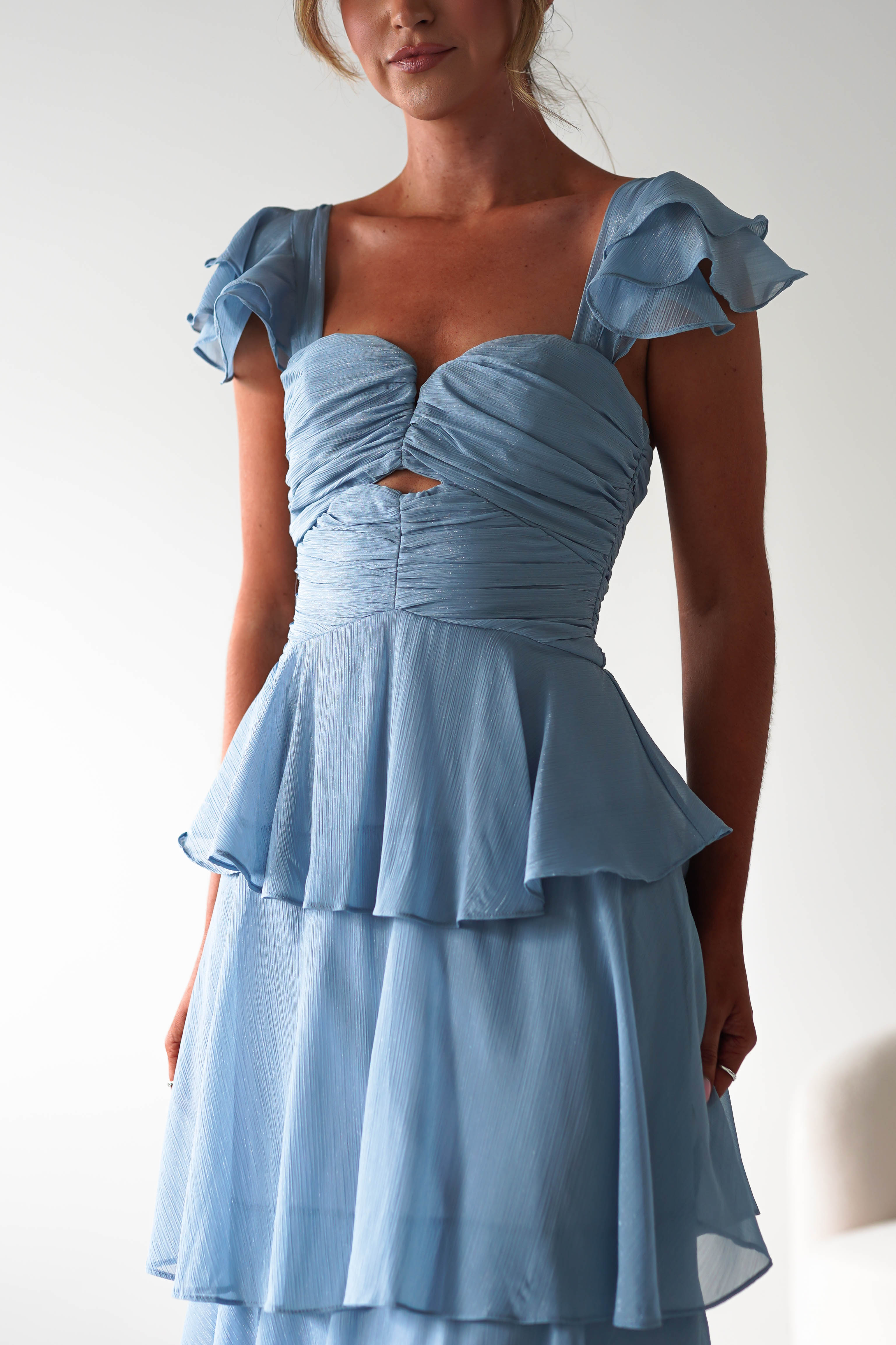 Audette Ruffle Tiered Maxi Dress Blue | Wedding Guest Dress | Maxi | Oh Hello Clothing