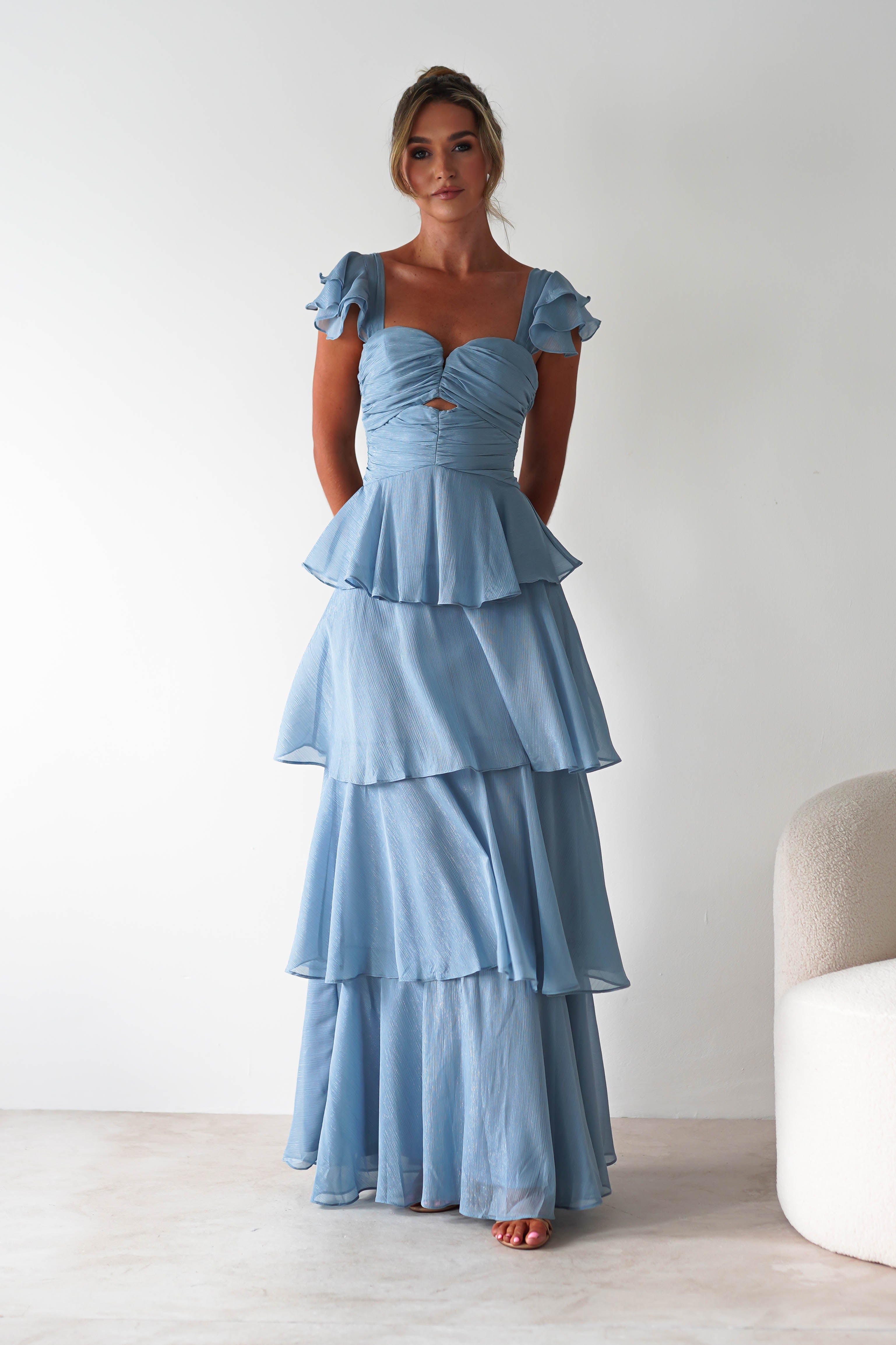 Audette Ruffle Tiered Maxi Dress Blue | Wedding Guest Dress | Maxi | Oh Hello Clothing