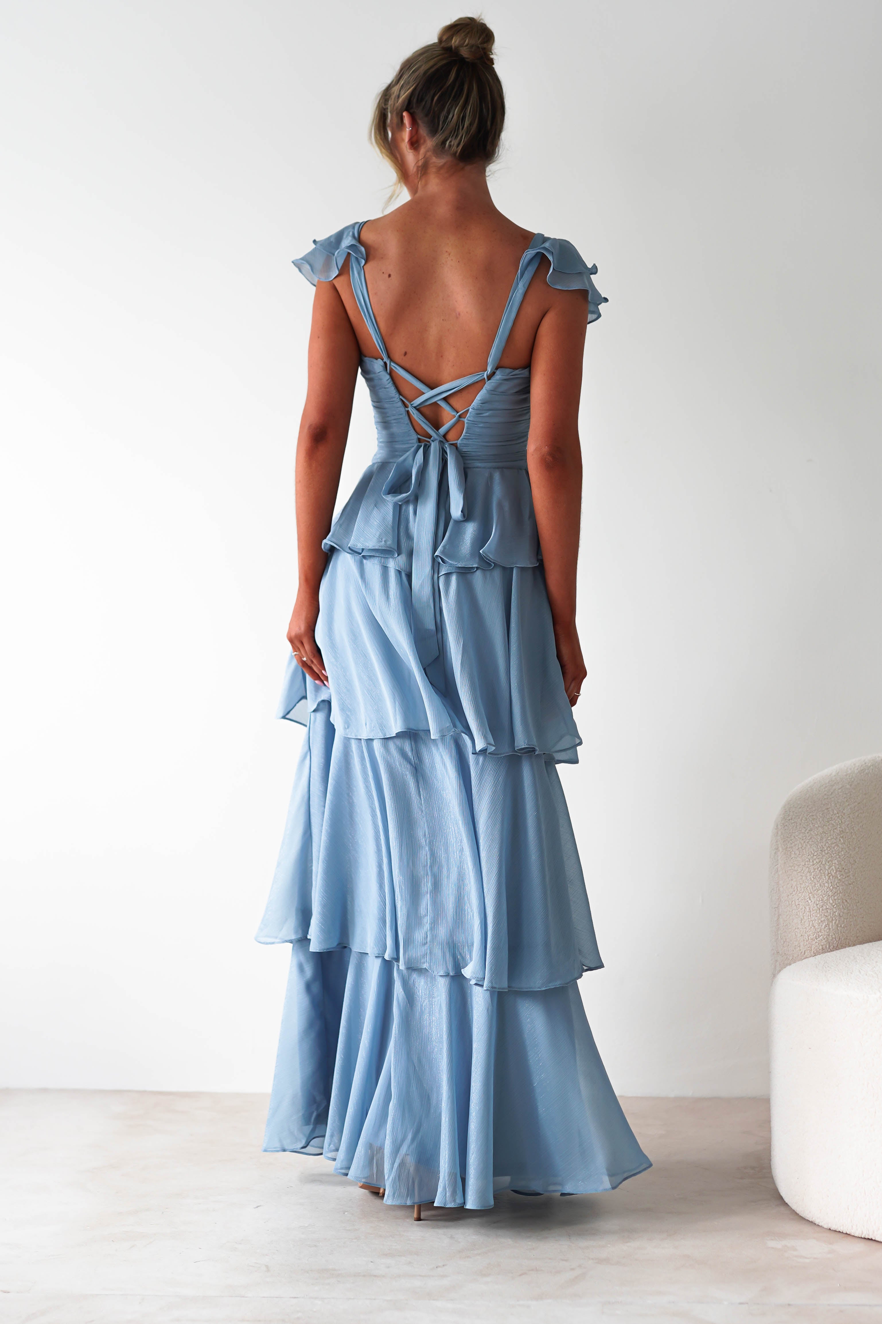 Audette Ruffle Tiered Maxi Dress Blue | Wedding Guest Dress | Maxi | Oh Hello Clothing
