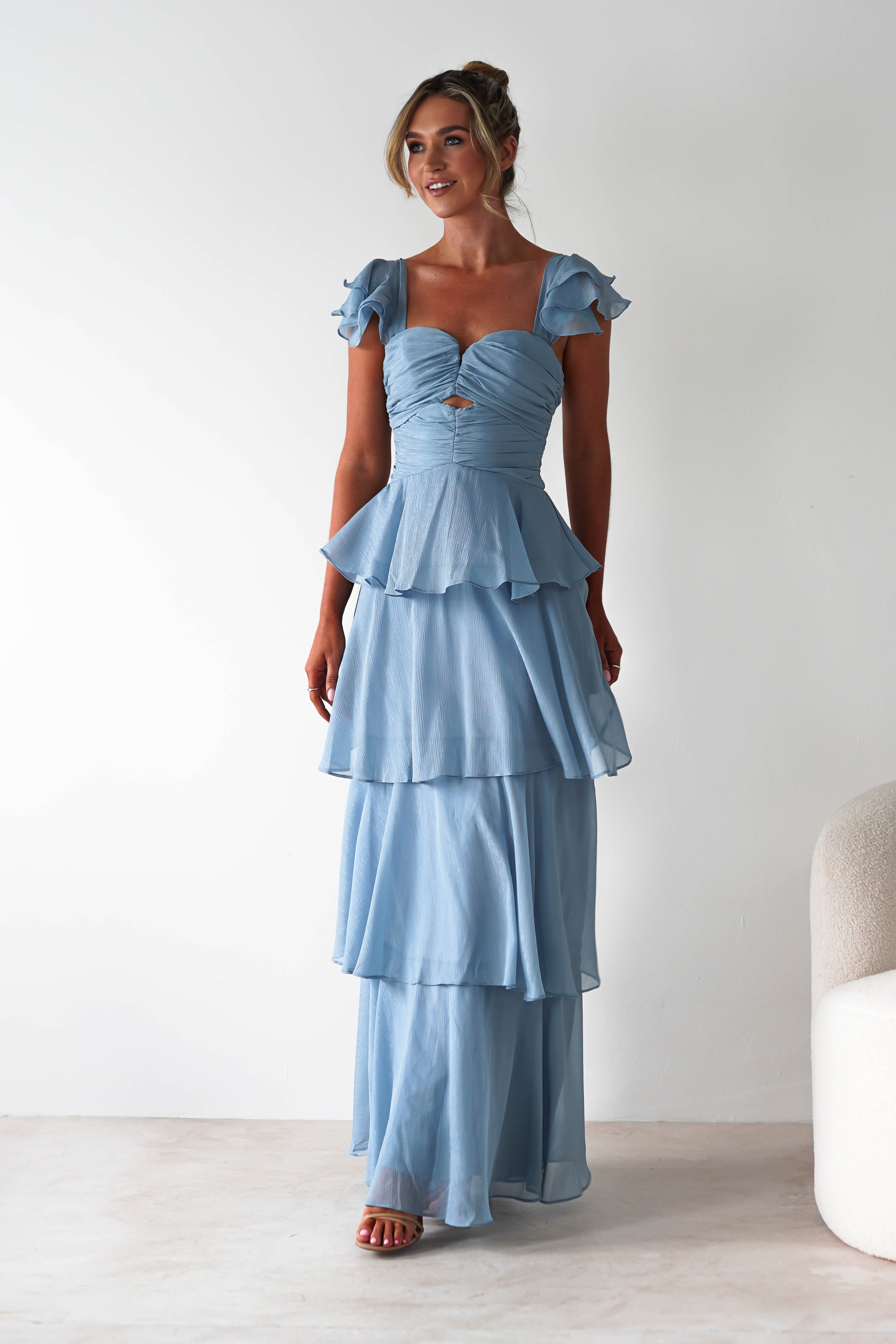 Audette Ruffle Tiered Maxi Dress Blue | Wedding Guest Dress | Maxi | Oh Hello Clothing