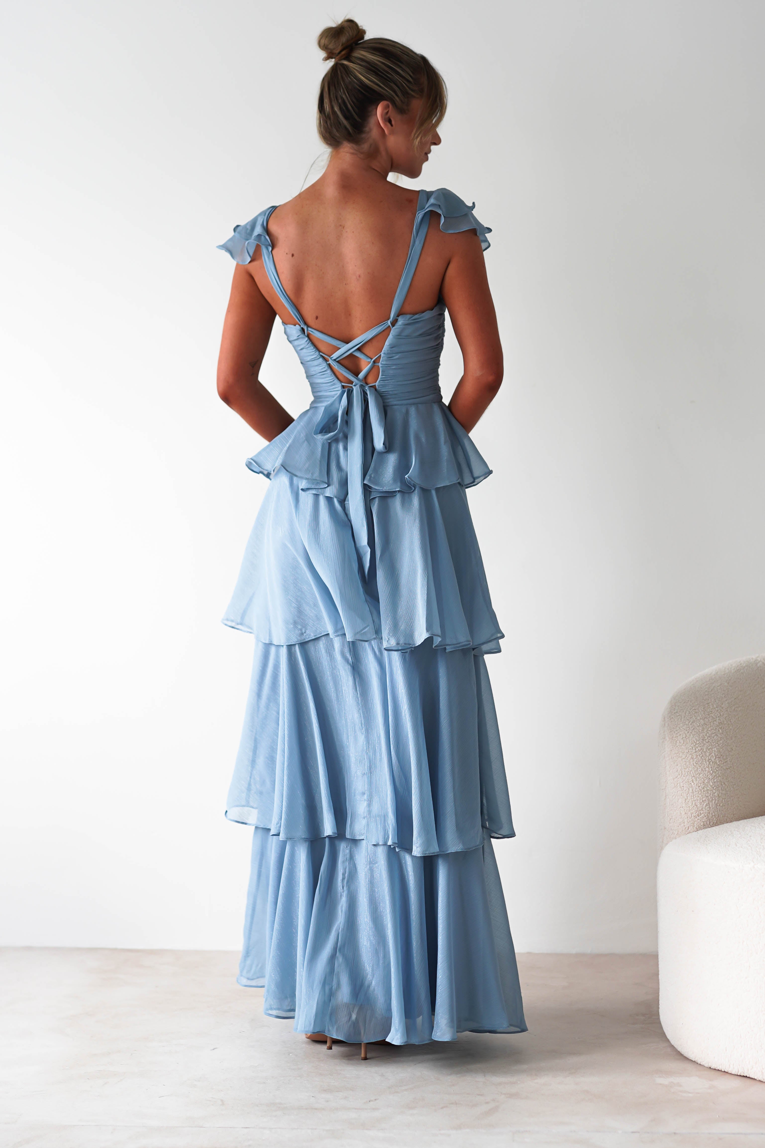 Audette Ruffle Tiered Maxi Dress Blue | Wedding Guest Dress | Maxi | Oh Hello Clothing