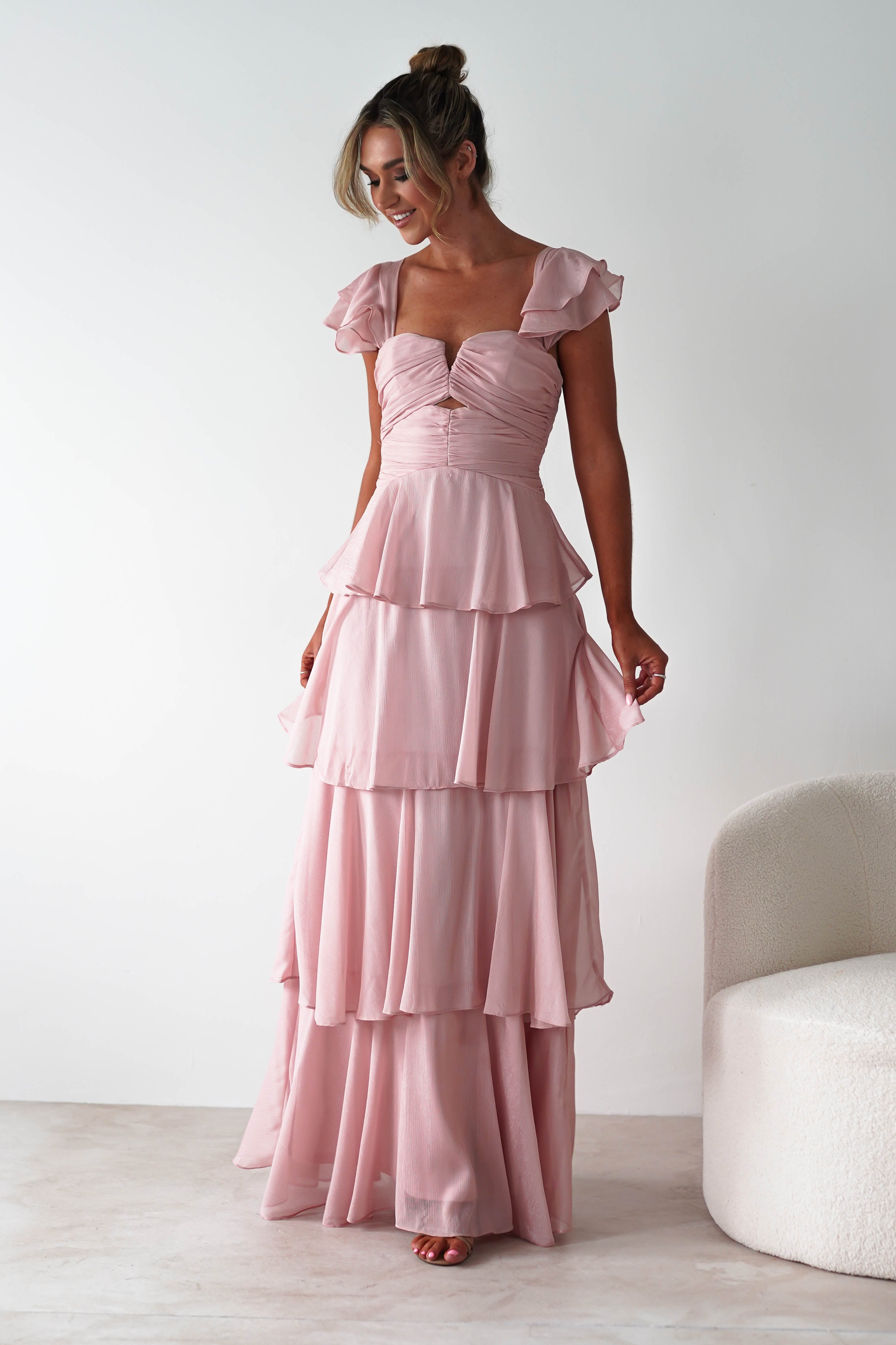 Audette Ruffle Tiered Maxi Dress Blush | Wedding Guest Dress | Maxi | Oh Hello Clothing