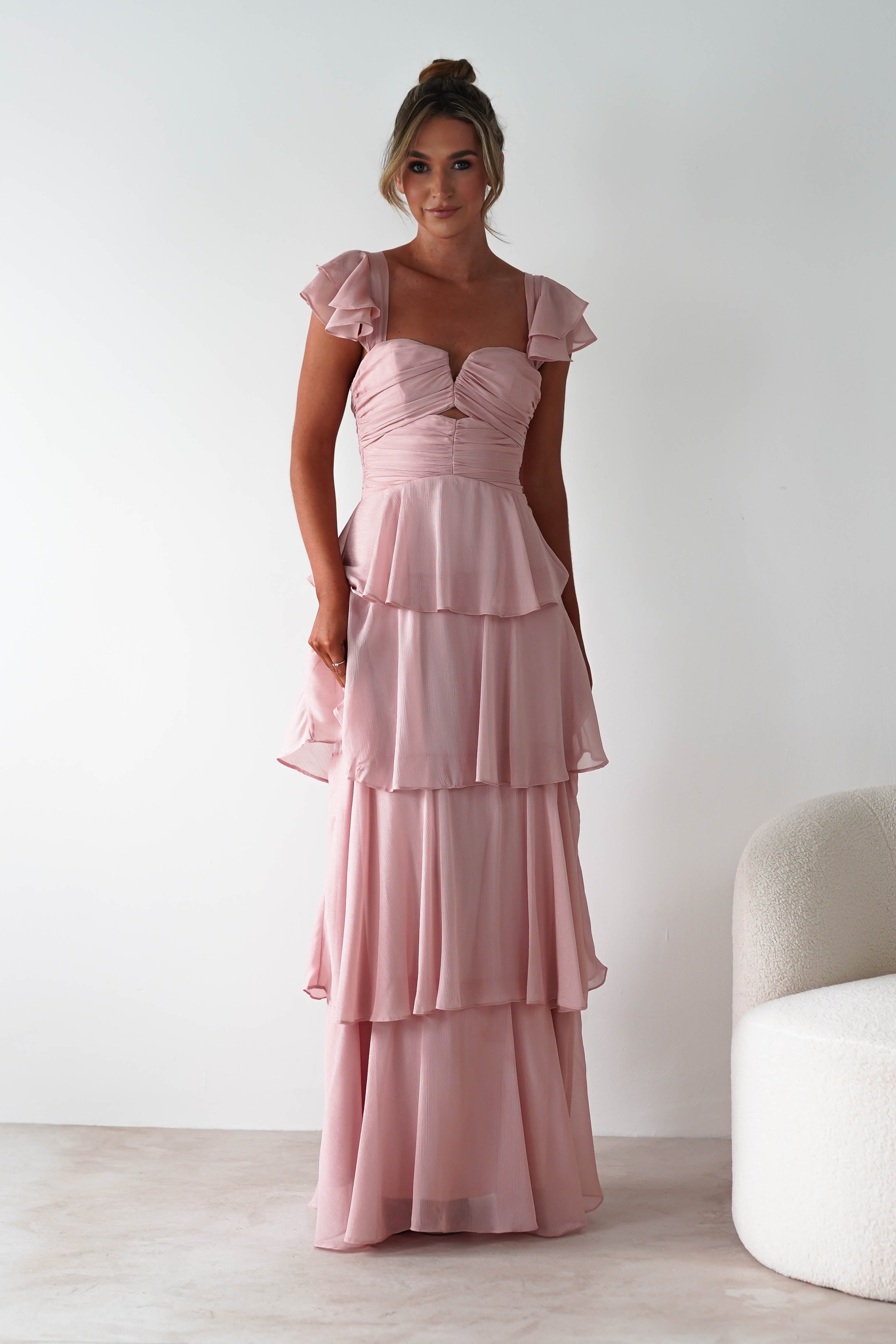 Audette Ruffle Tiered Maxi Dress Blush | Wedding Guest Dress | Maxi | Oh Hello Clothing