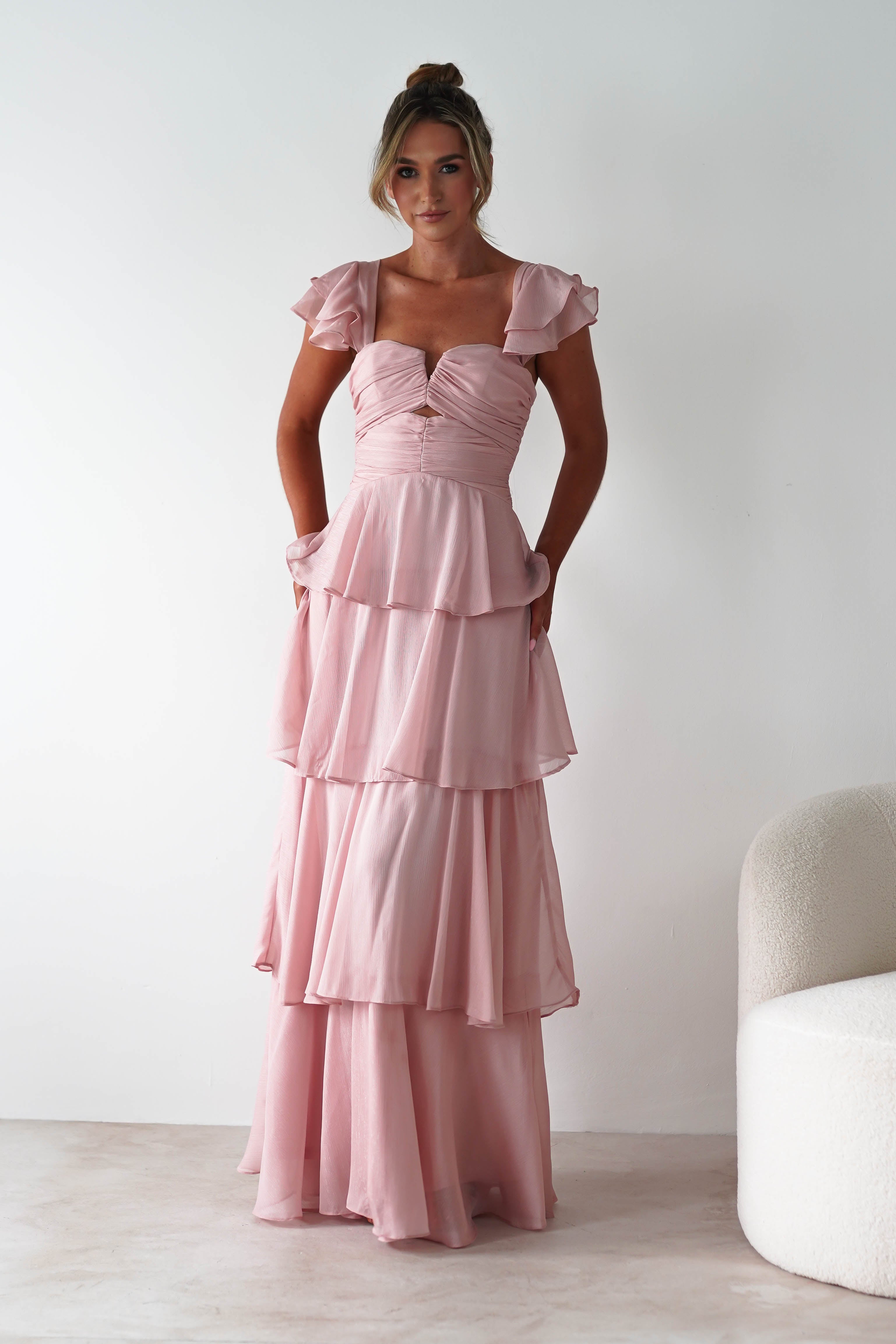 Audette Ruffle Tiered Maxi Dress Blush | Wedding Guest Dress | Maxi | Oh Hello Clothing