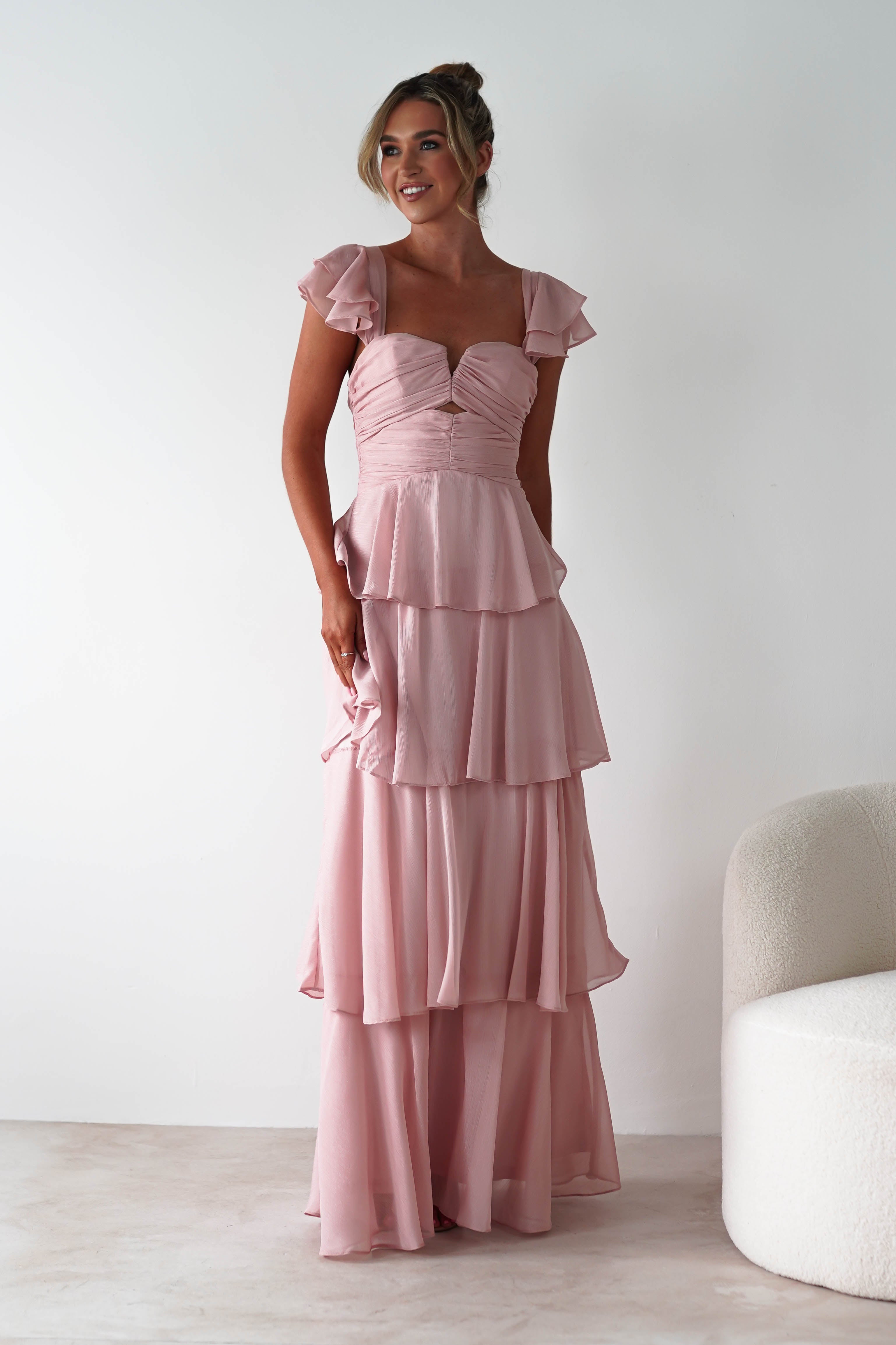 Audette Ruffle Tiered Maxi Dress Blush | Wedding Guest Dress | Maxi | Oh Hello Clothing