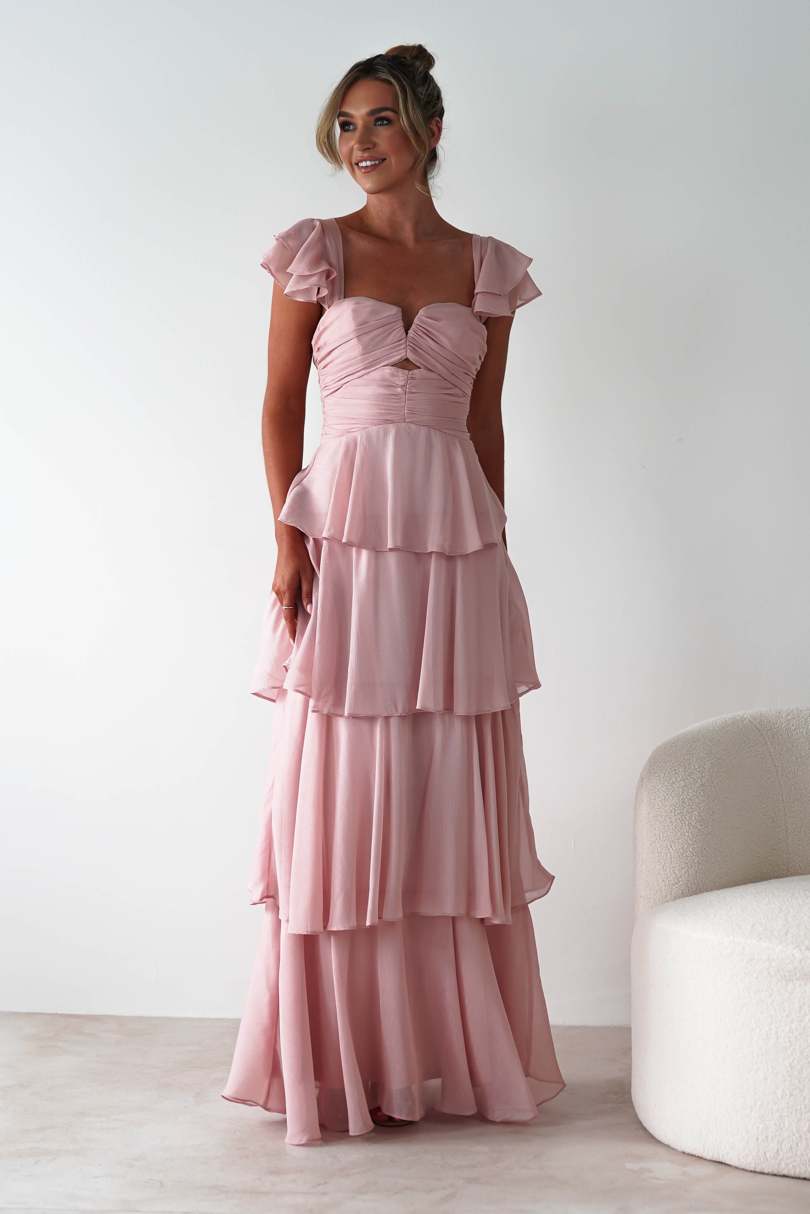 Audette Ruffle Tiered Maxi Dress Blush | Wedding Guest Dress | Maxi | Oh Hello Clothing