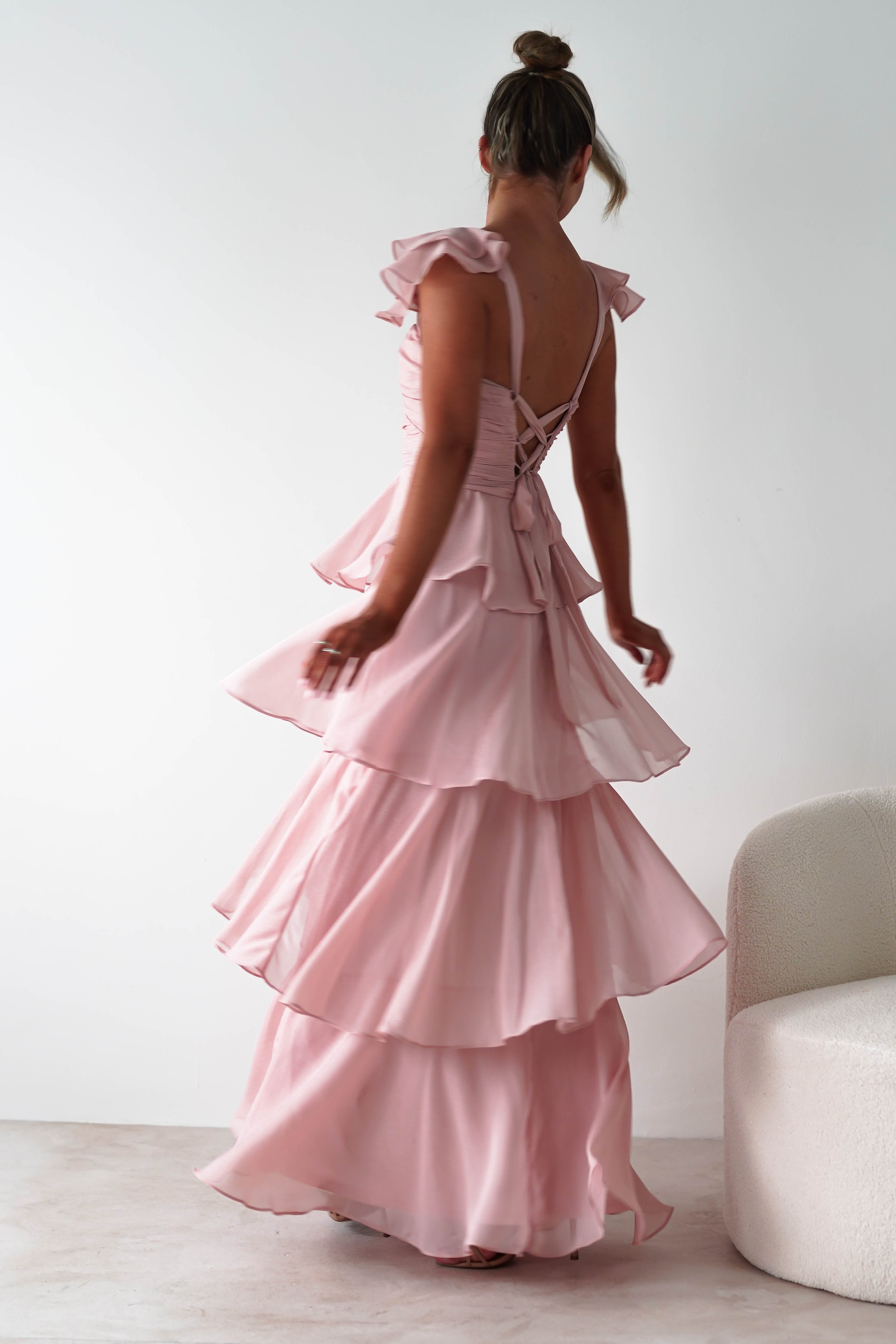 Audette Ruffle Tiered Maxi Dress Blush | Wedding Guest Dress | Maxi | Oh Hello Clothing
