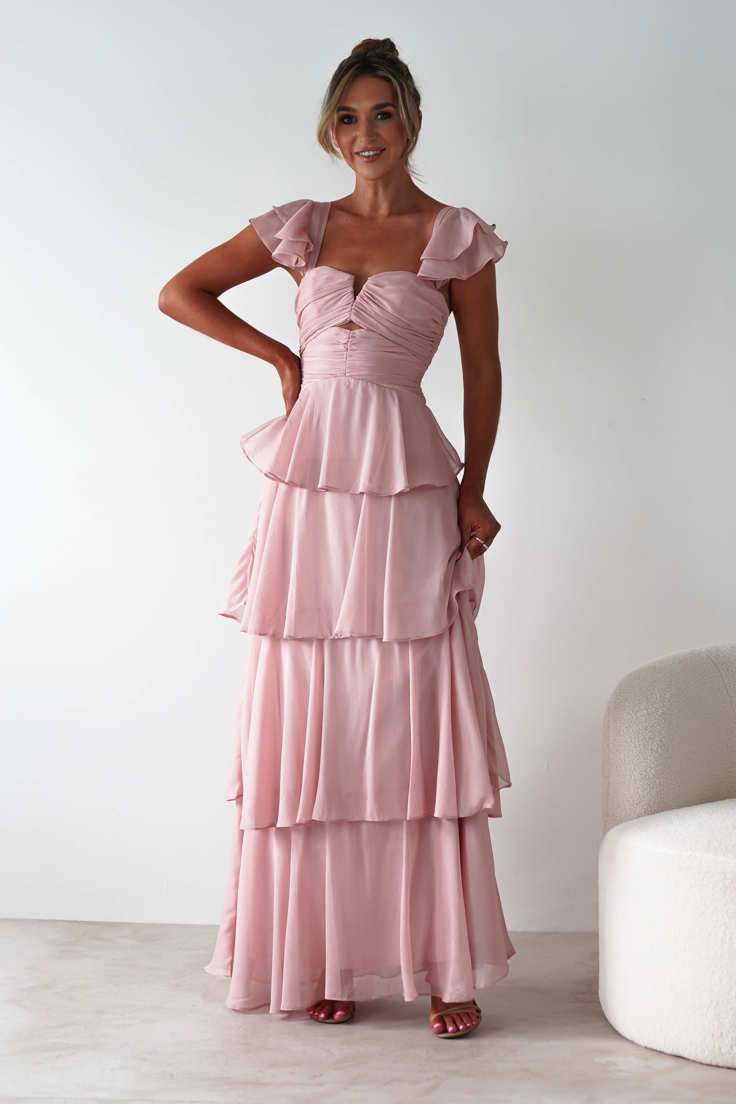 Audette Ruffle Tiered Maxi Dress Blush | Wedding Guest Dress | Maxi | Oh Hello Clothing