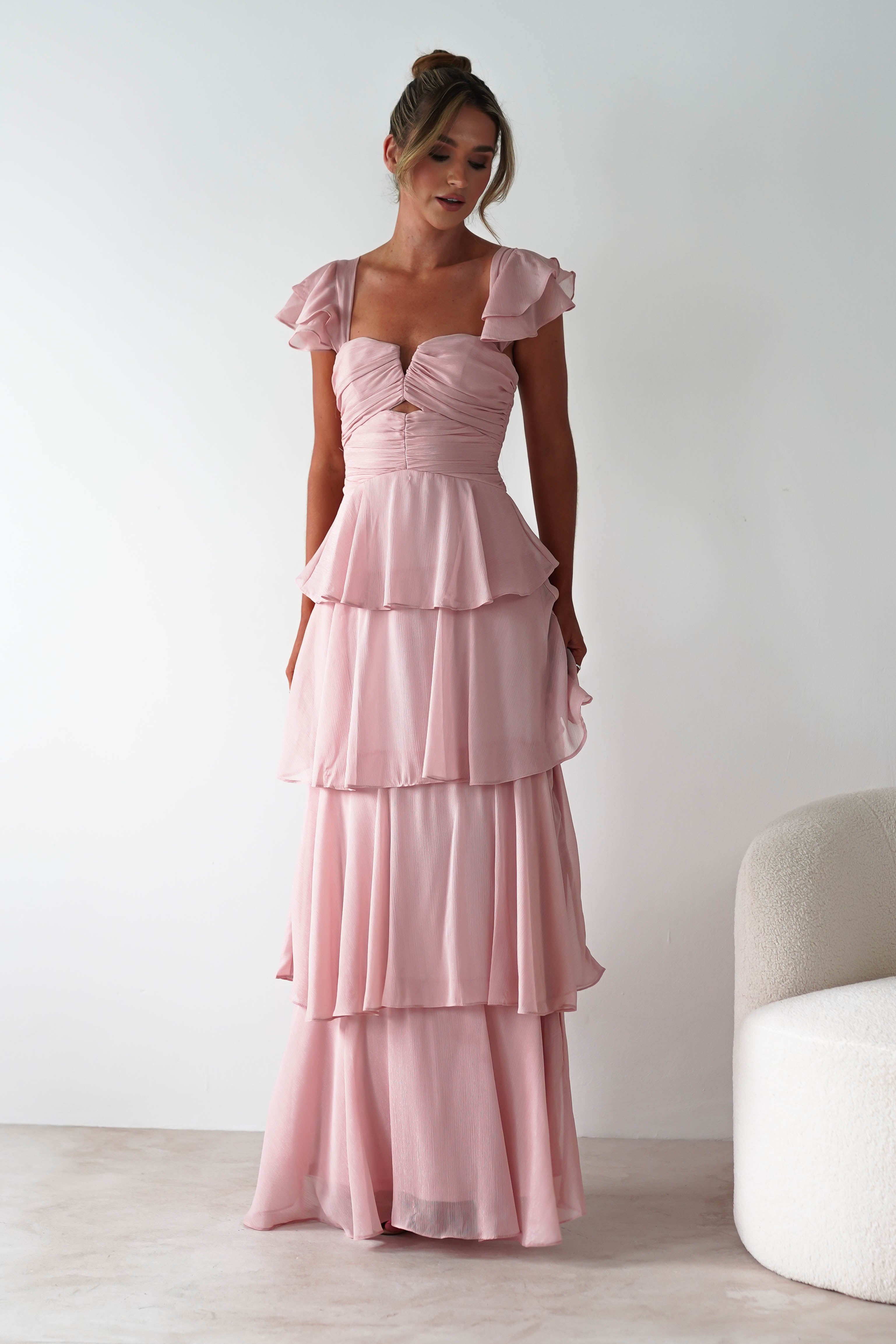 Audette Ruffle Tiered Maxi Dress Blush | Wedding Guest Dress | Maxi | Oh Hello Clothing