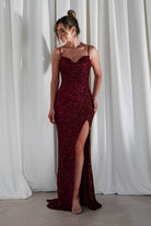 Audrina Bodycon Sequin Gown | Burgundy | Debs & Prom | Formal Gown | Oh Hello Clothing
