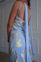 Oh Hello Clothing Women > Clothing > Dresses Auria Gold Textured Floral Applique Maxi Dress | Blue