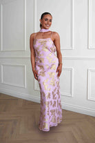 Oh Hello Clothing Women > Clothing > Dresses Auria Gold Textured Floral Applique Maxi Dress | Pink