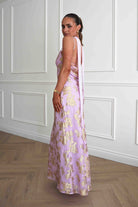 Oh Hello Clothing Women > Clothing > Dresses Auria Gold Textured Floral Applique Maxi Dress | Pink