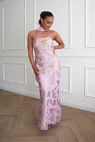 Oh Hello Clothing Women > Clothing > Dresses Auria Gold Textured Floral Applique Maxi Dress | Pink