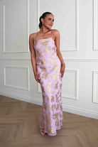 Oh Hello Clothing Women > Clothing > Dresses Auria Gold Textured Floral Applique Maxi Dress | Pink
