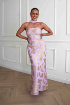 Oh Hello Clothing Women > Clothing > Dresses Auria Gold Textured Floral Applique Maxi Dress | Pink