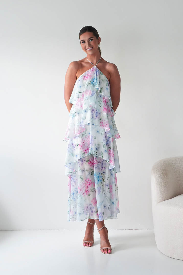 Oh Hello Clothing Women > Clothing > Dresses Aurora Halternack Floral Ruffle Maxi Dress