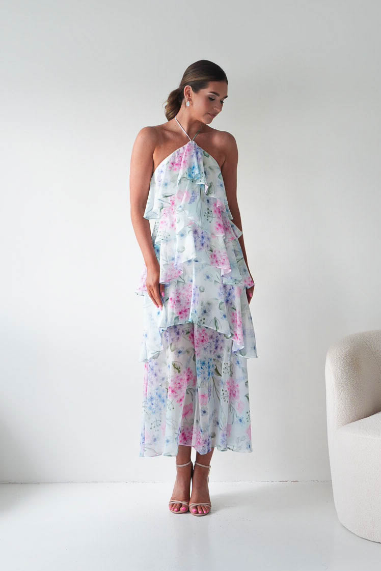 Oh Hello Clothing Women > Clothing > Dresses Aurora Halternack Floral Ruffle Maxi Dress