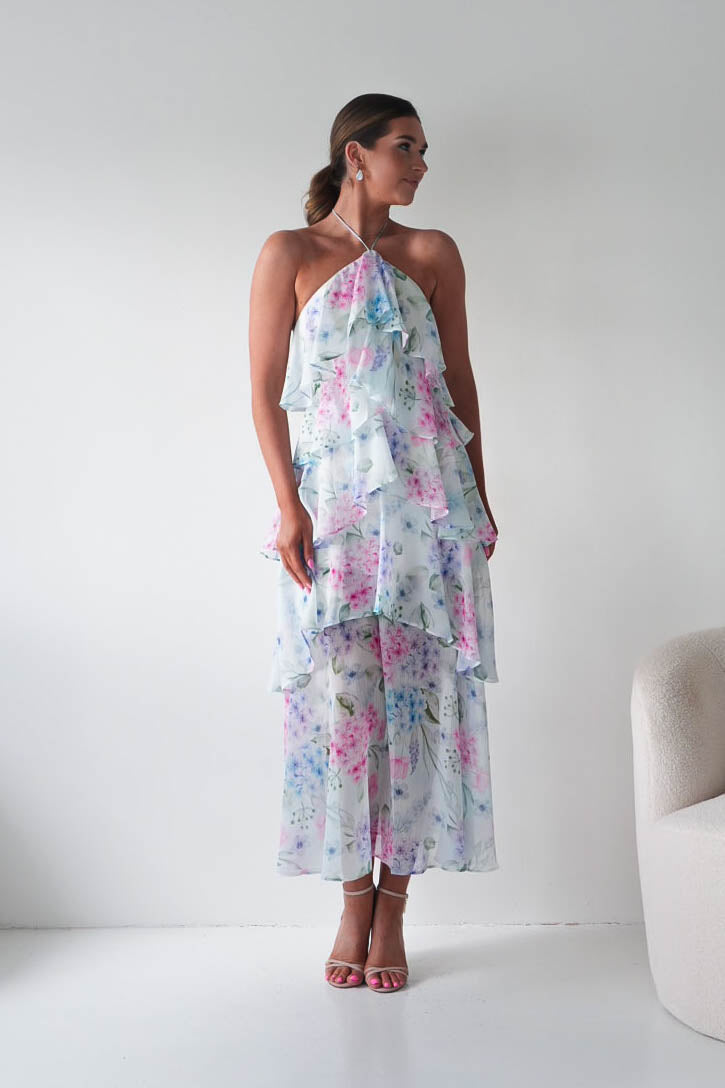 Oh Hello Clothing Women > Clothing > Dresses Aurora Halternack Floral Ruffle Maxi Dress