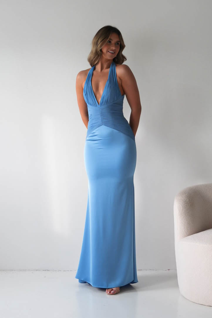 Oh Hello Clothing Women > Clothing > Dresses Austin Bodycon Halterneck Maxi Dress | Cornflower Blue
